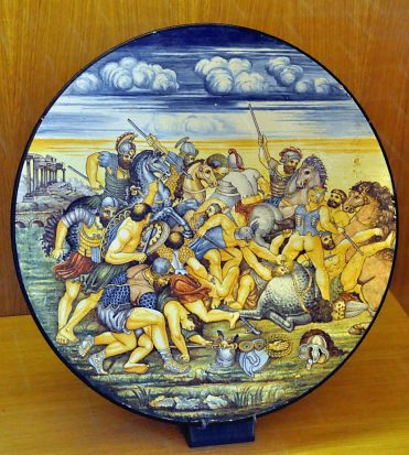 Plat dcoratif «La Bataille de Constantin» d'après Giulio  Romano, 16e siècle, Manufacture Trousseau et Cie, XIXe