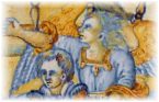 L'enfant et son ange gardien dans une plaque décorative en céramique, détail
