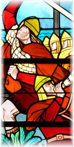 Le Martyre de saint Hélier, vitrail de l'atelier Rault à Rennes, détail