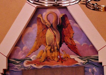 Peinture du Louis garin dans le chœur : le plican nourrit ses petits de sa propre chair