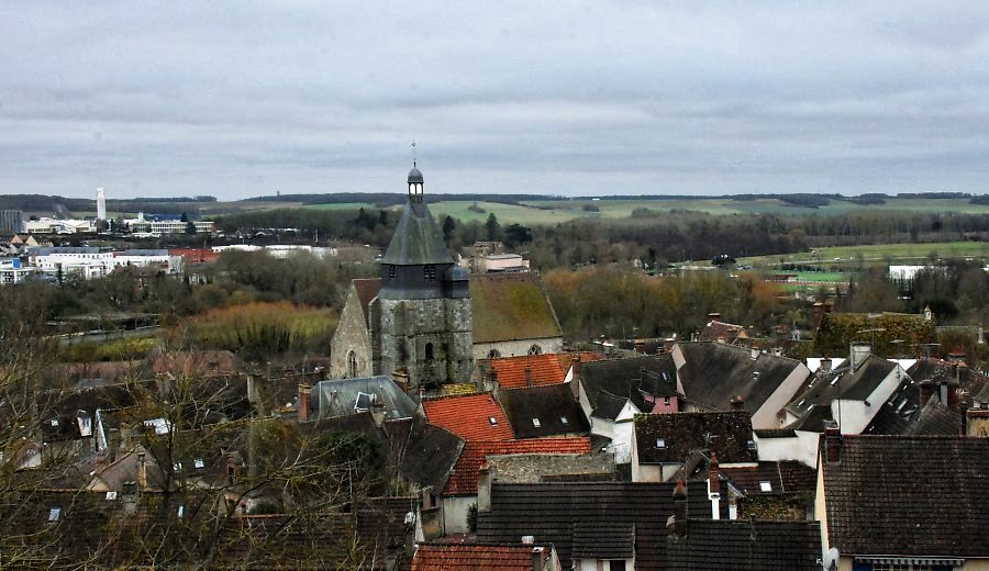 L'église Saint–Pierre et les maisons d'Épernon vues depuis la colline de la Diane