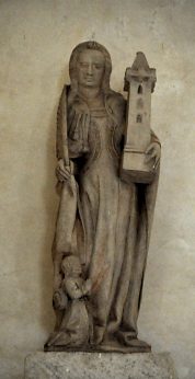 Statue de sainte Barbe et donateur, Pierre, traces de polychromie,  XVIe sicle,