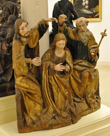 Le Couronnement de la Vierge, XVIIe siècle, bois polychrome, École allemande.