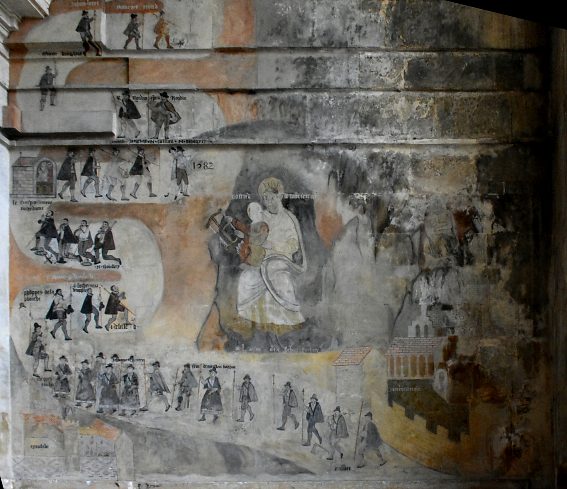 Le pèlerinage de 1582 en Catalogne est représenté sur le mur de la chapelle de Notre-Dame de Montserrat