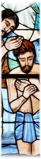 Le Baptême de Jésus, vitrail de Danièle Fuchs, 1988, détail