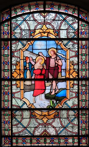 Vitrail : le Baptême du Christ (atelier Haussaire, Reims, autour de 1900)