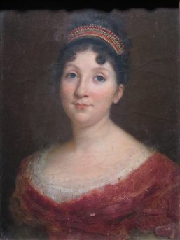 Henri Lehman (1814-1882) : «Portrait de femme avec diadème et robe pourpre», XIXe siècle, Huile sur toile