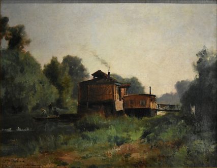 Louis Tauzin (1841-1915) : «Bateau-lavoir au Bas-Meudon», 1910, Huile sur toile