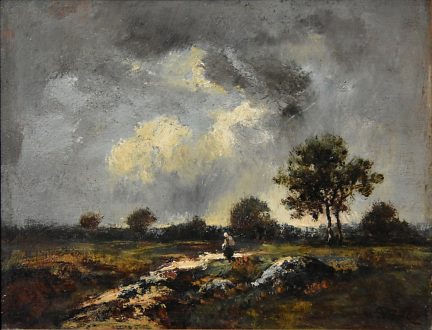 Narcisse Diaz de la Pena (1807-1876) : «Paysage de Barbizon, plaine d'Apremont», vers 1865-1870, Huile sur panneau