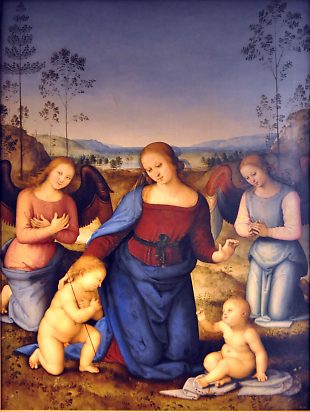 Pérugin (1446-1523) : «Vierge à l'Enfant,  saint Jean et deux anges»