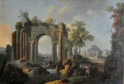 «Paysage de fantaisie avec ruines antiques» de Jean-Baptiste Claudot (1733-1805)