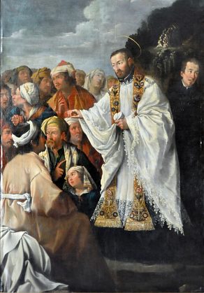 «Saint François Xavier donnant le baptême aux Indiens» de Jean Leclerc (1587–1633), huile sur toile, vers 1620–1625