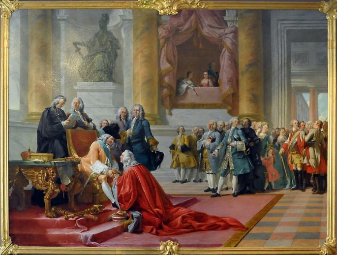 «La Galaižière créé chancelier de Lorraine et du Barrois par Stanislas» de François–André Vincent (1746–1816), huile sur toile 1778