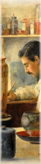 «Le peintre sur faïence» Louis Hestaux (1858-1919) vers 1889, huile sur toile, détail