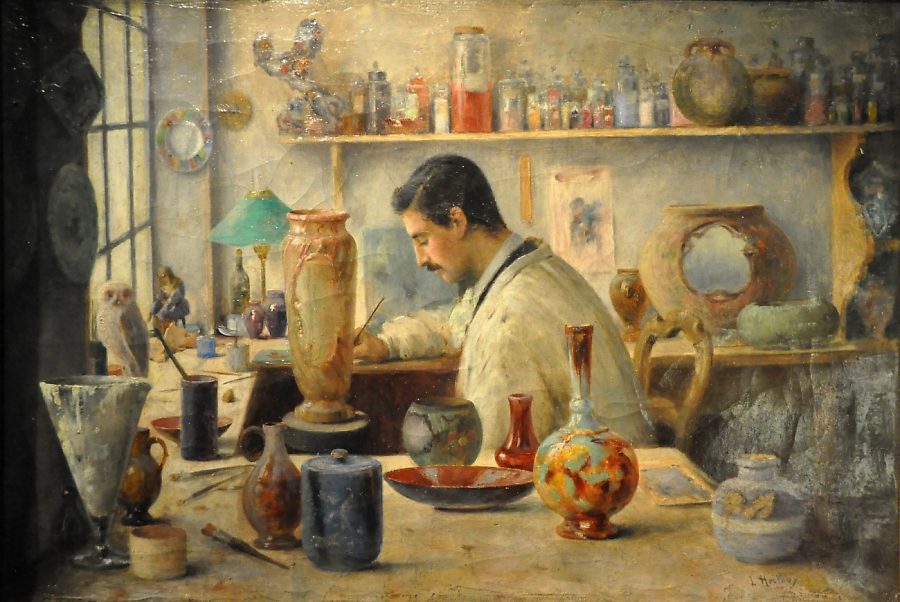 «Le peintre sur faïence» de Louis Hestaux (1858–1919), huile sur toile, vers 1889
