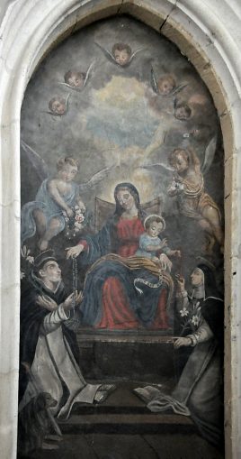 Scène du Rosaire dans la chapelle Sainte–Jeanne de Valois, fresque du XIXe siècle