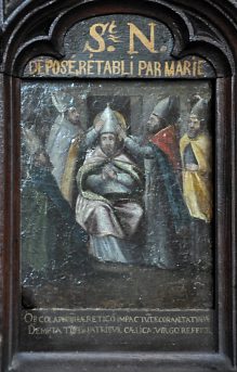 Panneau peint du XVIe siècle : Saint Nicolas, déposé, rétabli par Marie