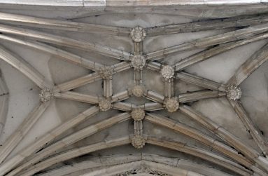 La voûte gothique avec liernes et tiercerons du porche latéral  nord