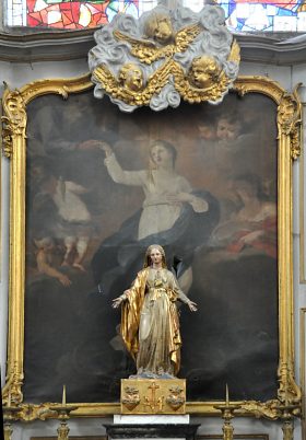 Statue moderne de la Vierge et tableau anonyme de l'Assomption
