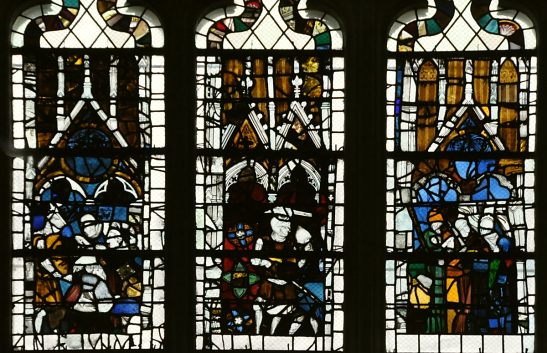 Fragments de vitraux représentant l'histoire de saint Michel,  XIVe sicle