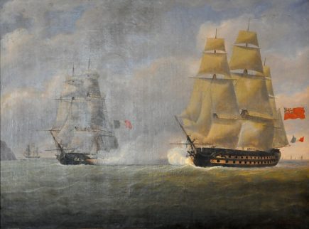 «La Poursuivante forçant le Perthuis d'Antioche», huile sur toile, 1831
