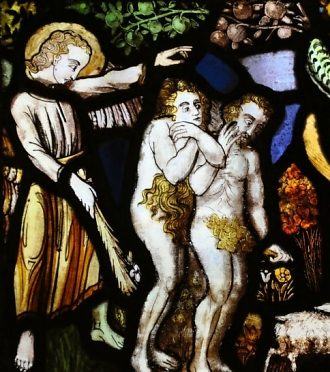 Adam et Eve chassés du Paradis, vitrail du XVIIe siècle
