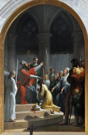 «La Consécration de sainte Geneviève de Jacques-Augustin Pajou (1766-1828) est datée de 1818 (Chapelle Saint-Augustin).