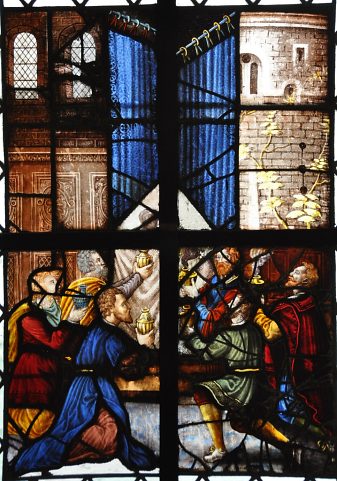 L'Adoration des Mages, vitrail Renaissance de l'aile sud des Charniers