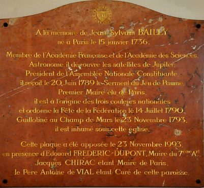 Plaque à la mémoire de Jean–Sylvain Bailly