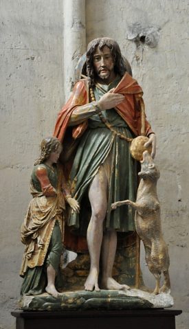 Statue en pierre polychrome de saint Roch