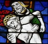 La descente de croix dans le vitrail de la  Passion, 1505, détail