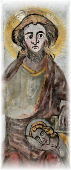 Jésus avec la tête de Jean sur ses genoux, peinture murale du XIVe siècle
