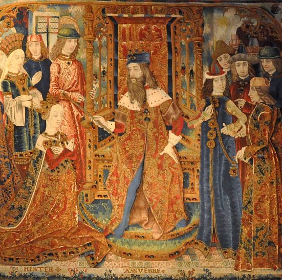 «Le Parement des trois couronnements», détail : le Couronnement d'Esther par Assuérus