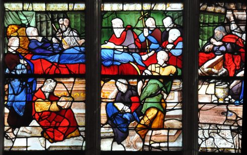 «La Mort de la Vierge» dans la vitrail de la Vie de la Vierge, milieu du XVIe siècle