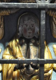 Notre-Dame-des-Vertus, bas-relief en bois sculpté et peint du XVe siècle, détail