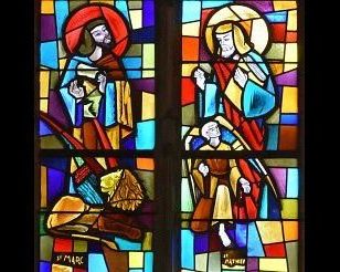 Saint Marc et saint Matthieu (atelier Robert Briand), détail central du vitrail
