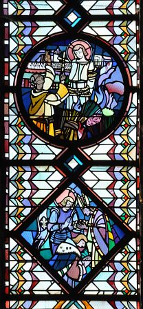 Détail d'un vitrail dédié à sainte Jeanne d'Arc