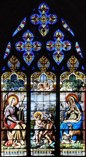 «La Vierge et Sainte Élisabeth avec l'Enfant Jésus et Jean–Baptiste» (Vitrail de Claudius Lavergne et ses fils)