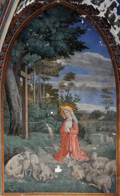 Sainte Solange priant au milieu de ses moutons.