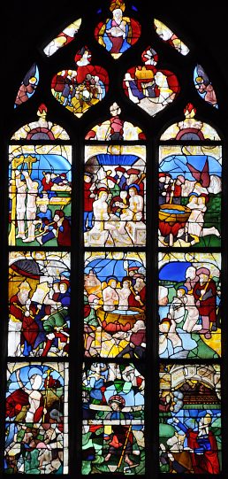 Vitrail du XVIe siècle, le martyre de Saint-Crépin et de Saint-Crépinien