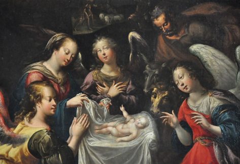 «La Nativité» attribué à Claude Deruet, détail.