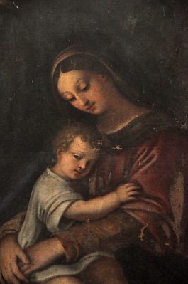 Détail d'un tableau d'une Vierge à l'Enfant