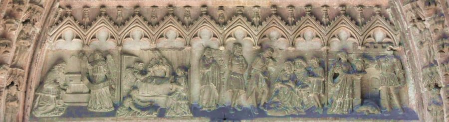 Scènes de la vie de saint Jean-Baptiste sur le fronton du portail  Saint-Jean