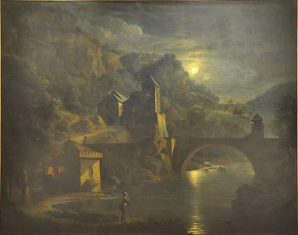 «Vue au clair de lune du pont et du château de Saint–Maurice dans le Valais»