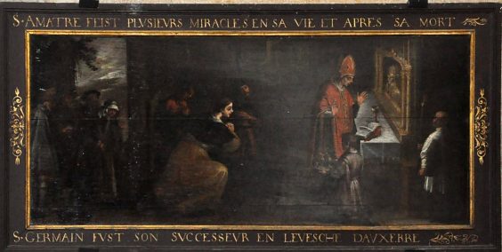 Légende de saint Amâtre : les miracles du saint (tableau du  XVIIe siècle).