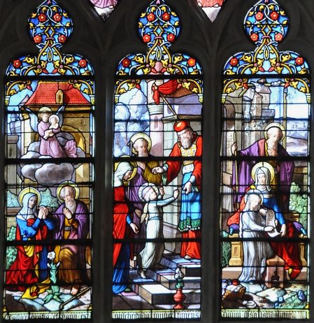 Vitrail des scènes relatives à la vie de Marie dans la chapelle Sainte–Anne