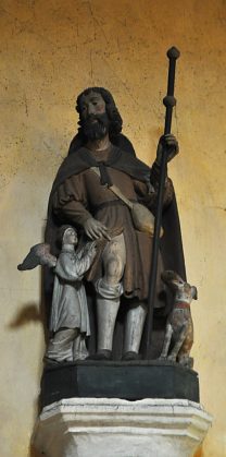 Statue de saint Roch avec un ange et un chien