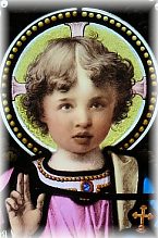 L'Enfant-Jsus sous les traits d'un enfant de la famille Malingre, donatrice du vitrail