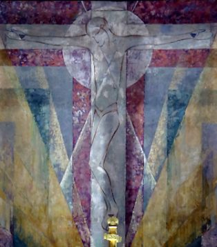 Le Christ en croix dans la peinture du retable du chœur