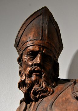 Attribué à Delachaize : statue de Saint Martin, XVIIe siècle,, bois, détail